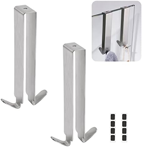 SSTOOHL Over Shower Glass Door Hooks, 3 Pack Silver 304 Stainless Steel Shower Door Hooks, Bathroom Frameless Drilling-Free Hanger, T